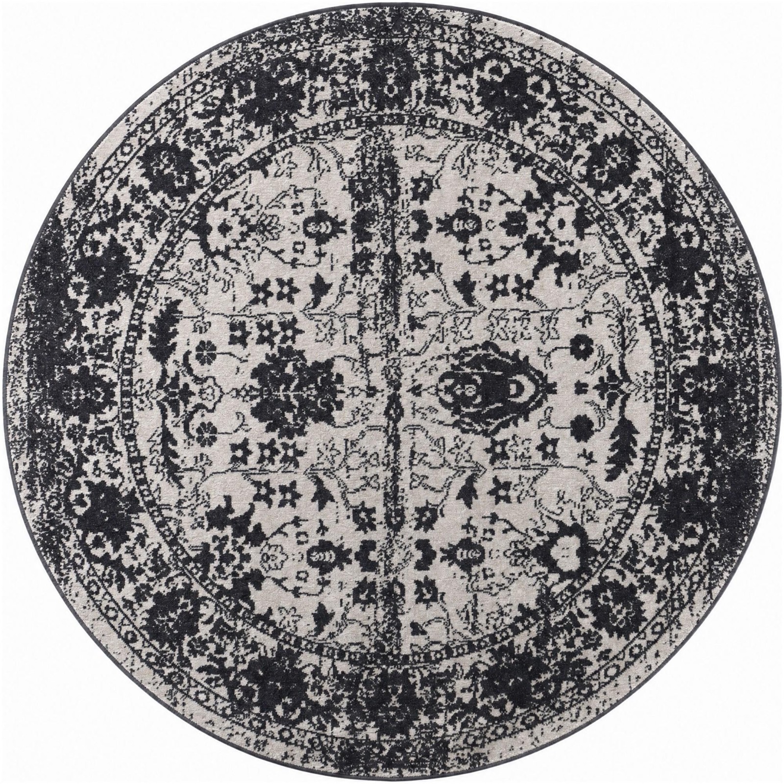 5' 3 x 5' 3 Sandys · Distressed traditional Washable Rug, black and white