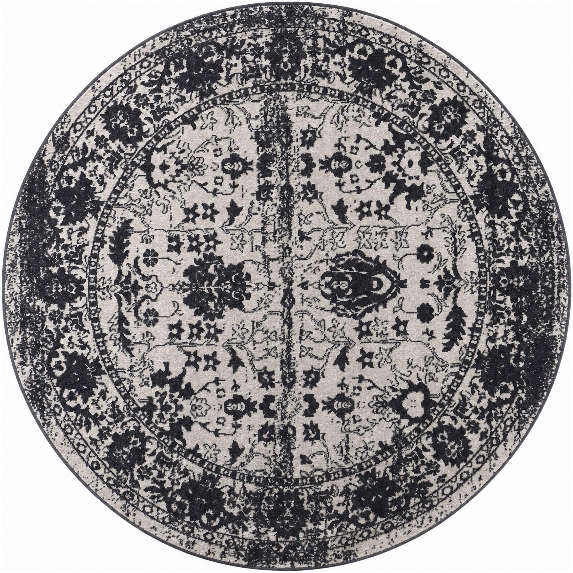 5' 3 x 5' 3 Sandys · Distressed traditional Washable Rug, black and white