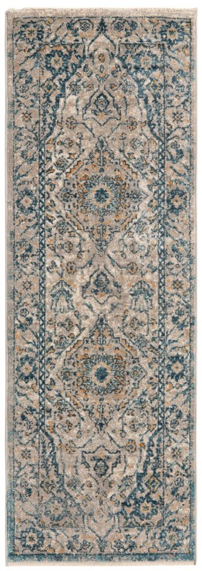 2' x 6' Thane · Medallion rug, gray and blue