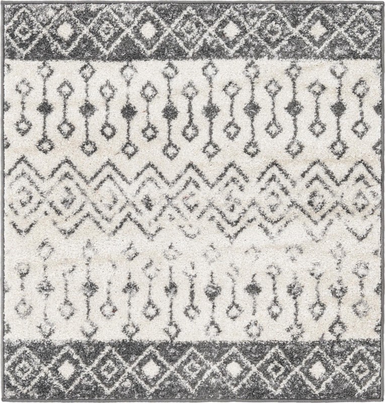 3' x 3' Vernon · Geometric tribal rug, gray and ivory