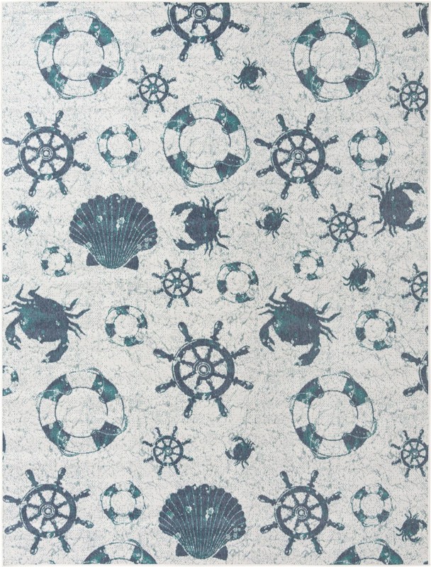 9' x 12' Hollyhock · Pictoral Outdoor Rug, ivory