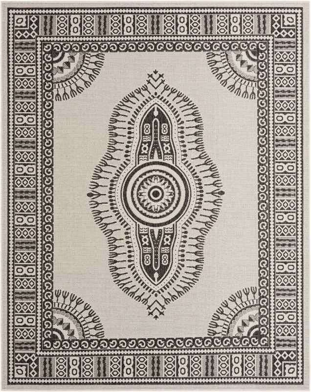 7' 10 x 10' Bainbridge · Border Outdoor Rug, white and black