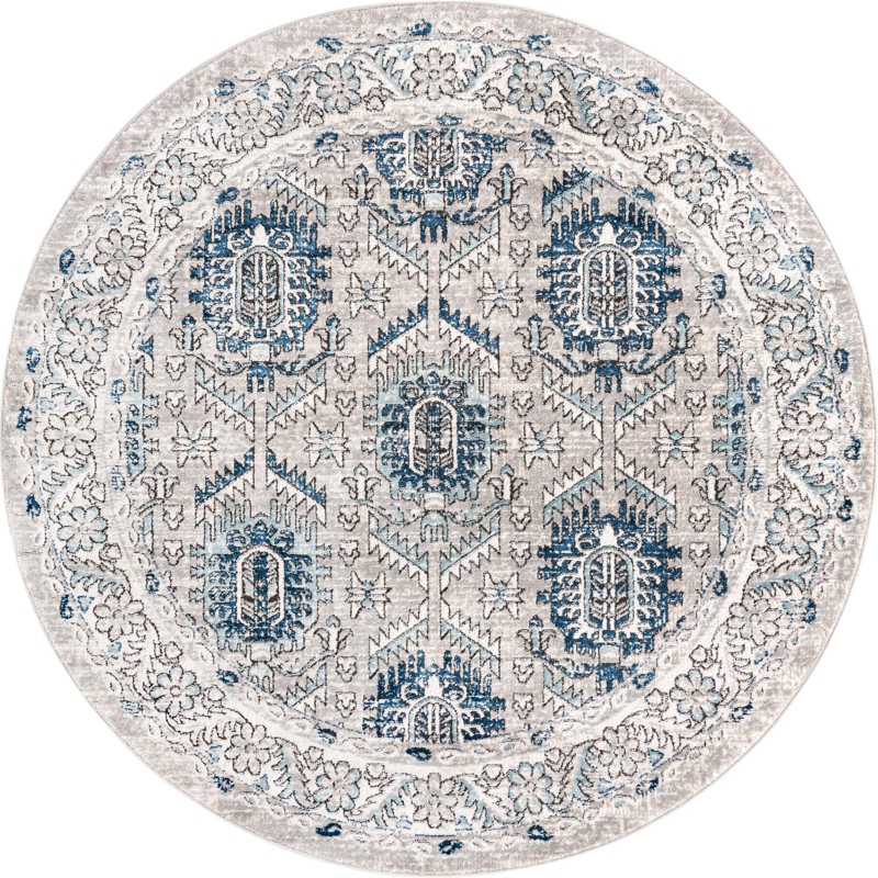 7' x 7' Bozeman · Tribal medallion rug, gray and blue