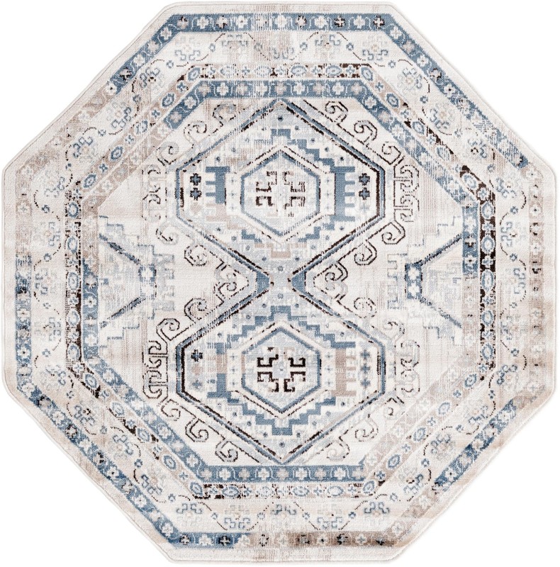 5' 3 x 5' 3 Harmon · Geometric medallion rug, blue and ivory