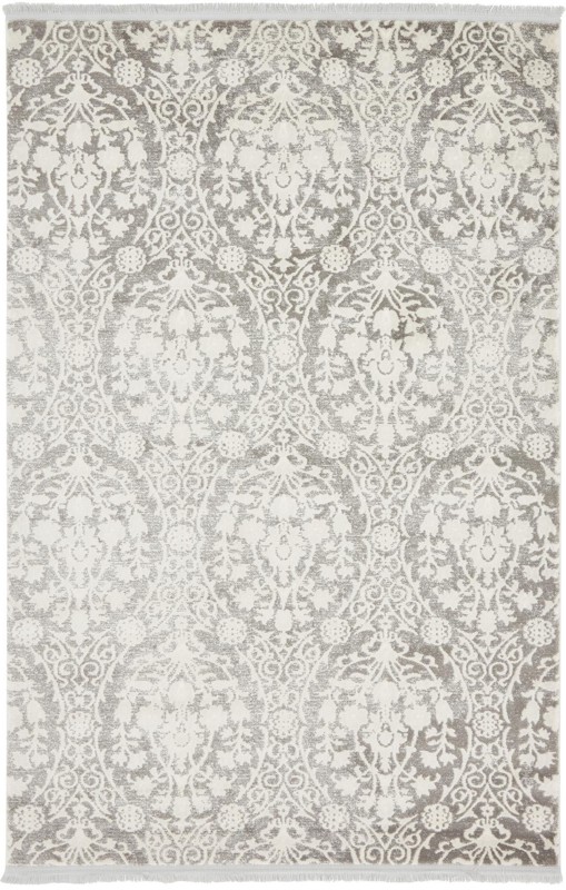 4' x 6' Marrow · Damask rug, light gray and ivory