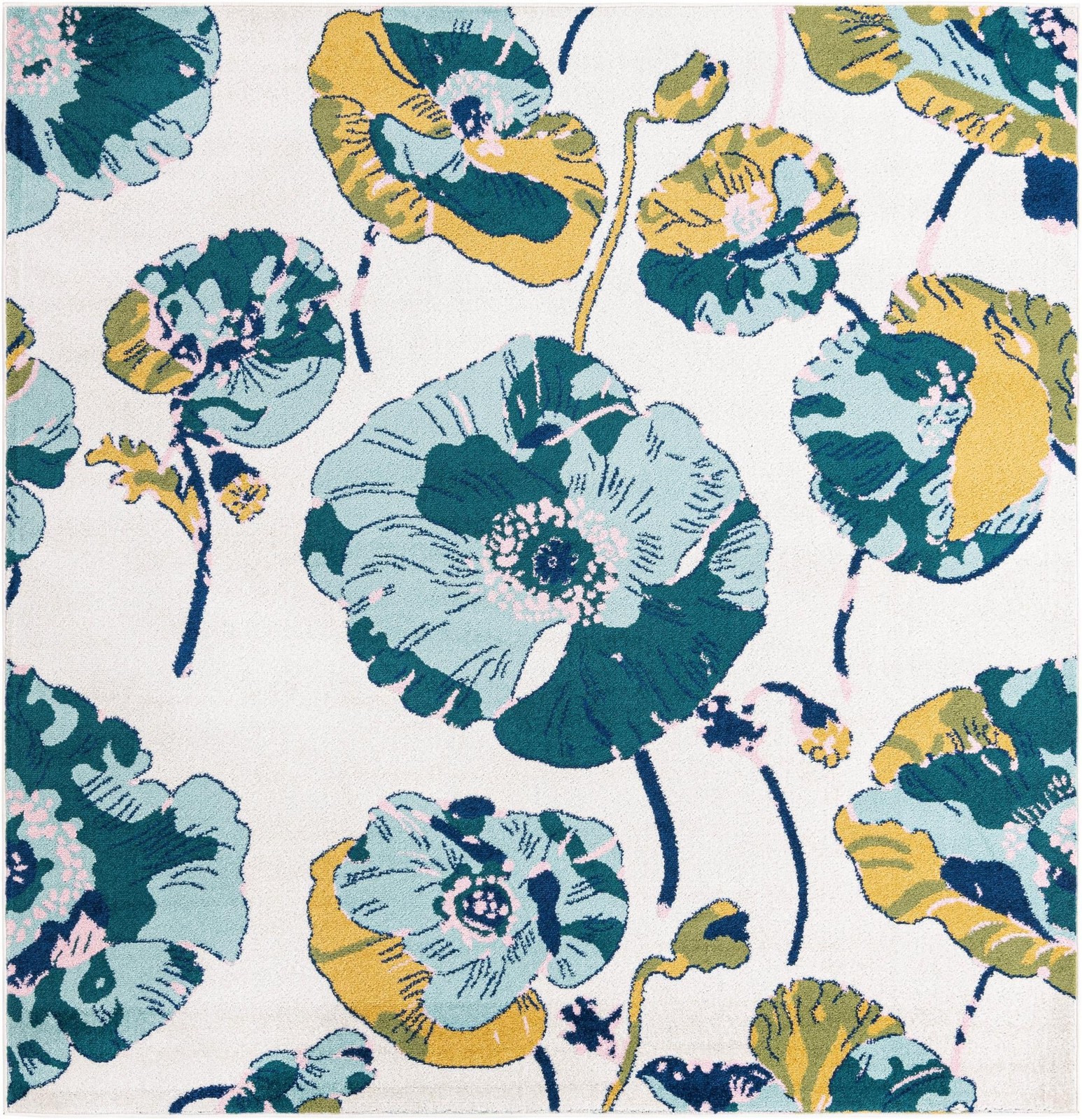 7' 10 x 7' 10 Hyland · Floral / botanical rug, white