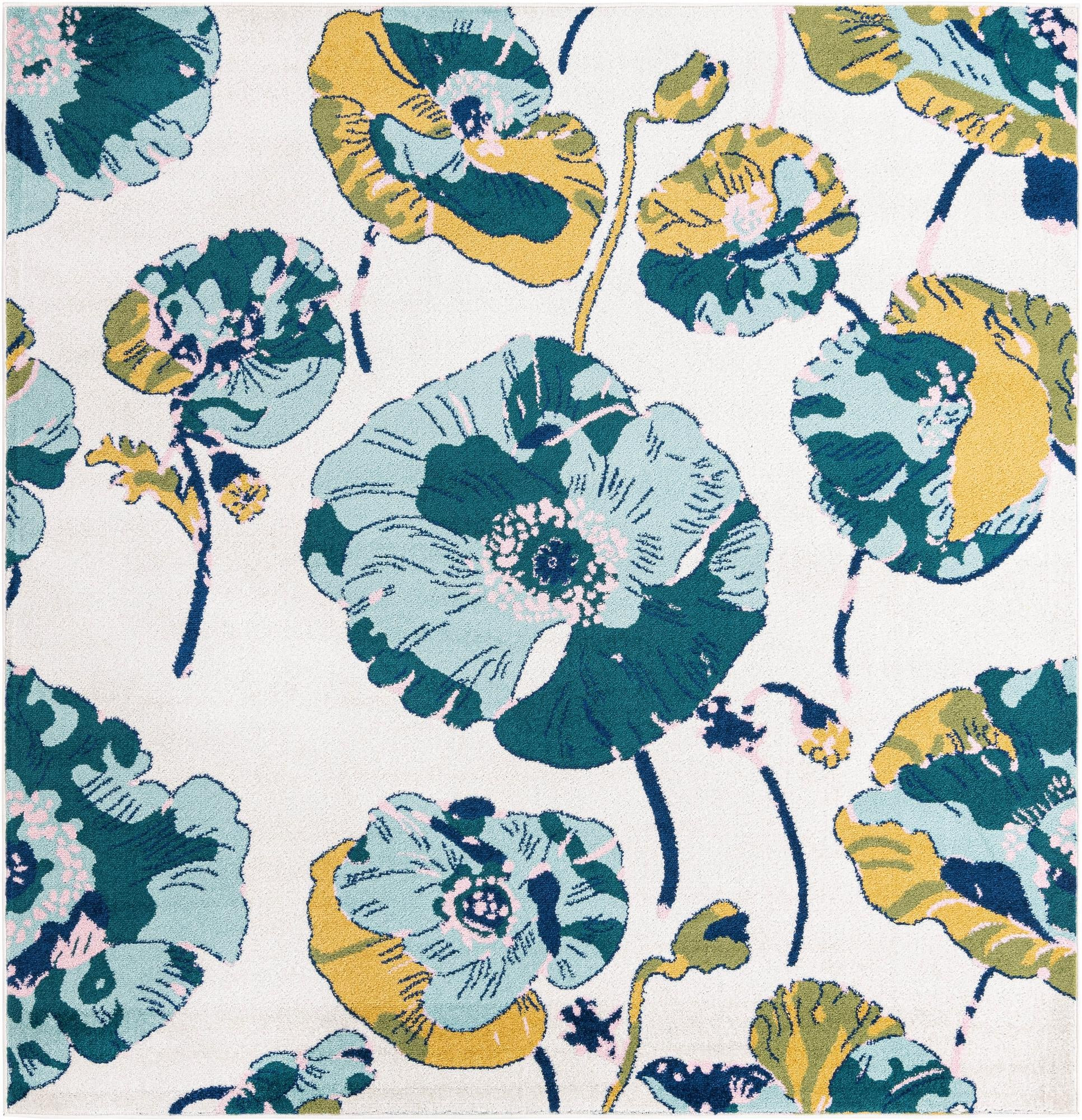 7' 10 x 7' 10 Hyland · Floral / botanical rug, white