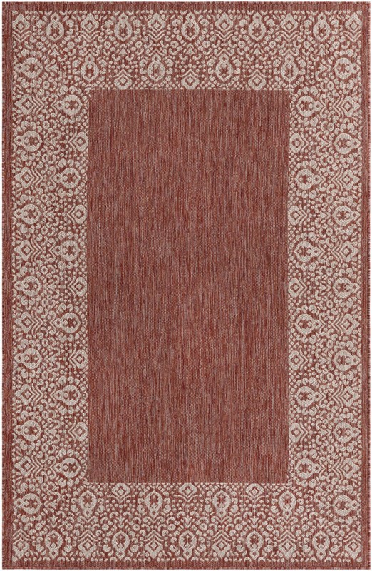 5' 3 x 8' Bloomfield · Border Outdoor Rug, rust red