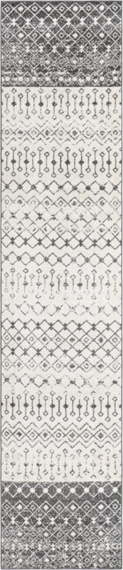 3' 3 x 16' 5 Vernon · Geometric tribal rug, gray and ivory