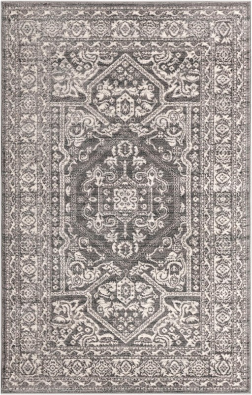 5' x 8' Chamomile · Medallion rug, gray and ivory