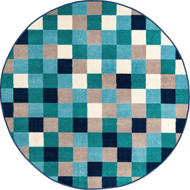 Beasley · Pixel checkered rug, teal and gray