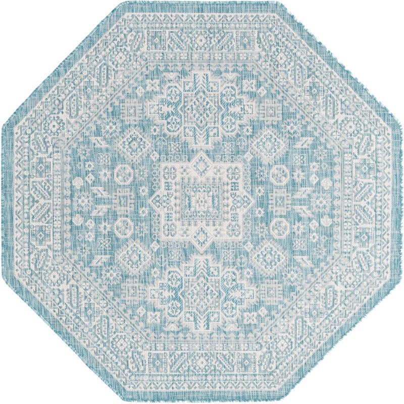 5' 3 x 5' 3 Bellamy · Border Outdoor Rug, aqua