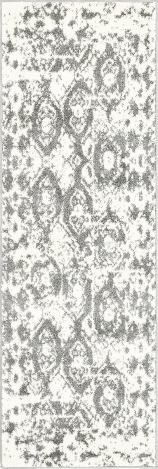 2' x 6' Marfa · Distressed medallion rug, gray and ivory