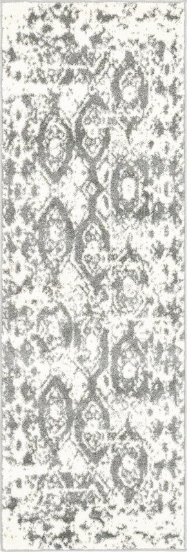 2' x 6' Marfa · Distressed medallion rug, gray and ivory