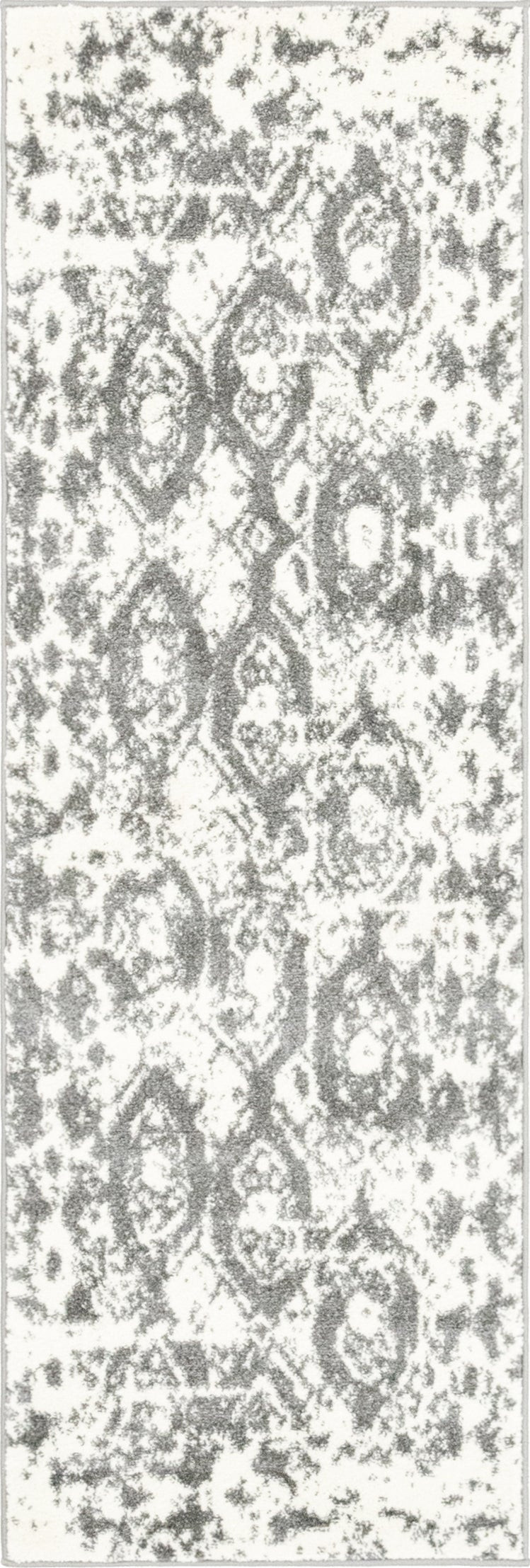 2' x 6' Marfa · Distressed medallion rug, gray and ivory