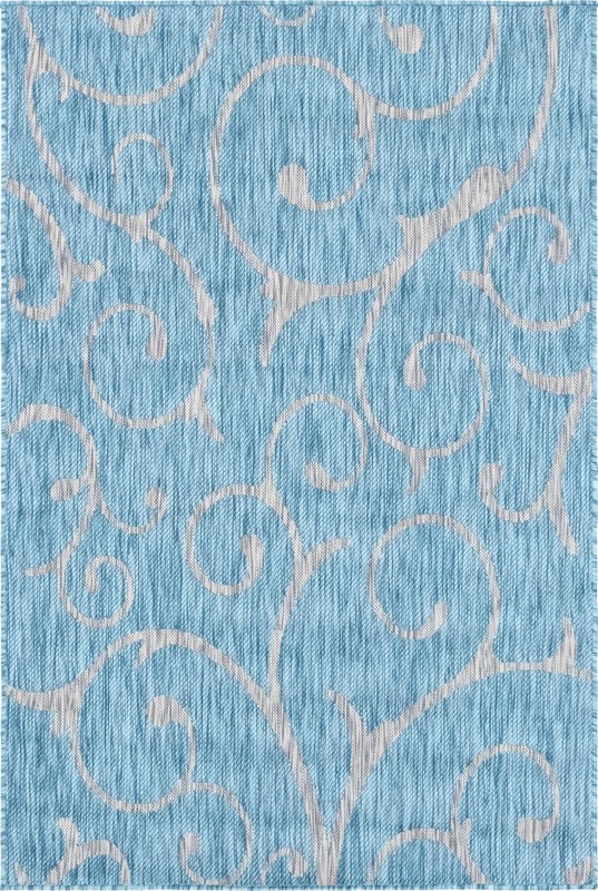 4' x 6' Shale · Floral / botanical Outdoor Rug, aqua