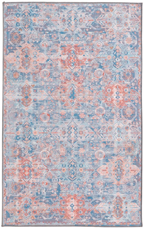 3' 6 x 5' 6 Waters · Geometric medallion Washable Rug, blue and rust