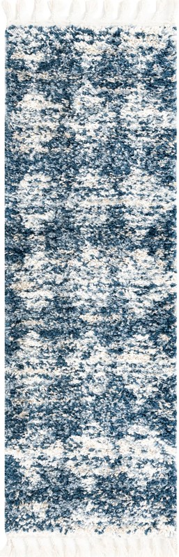 2' x 6' Newton · Diamond lattice Shag Rug, blue and ivory