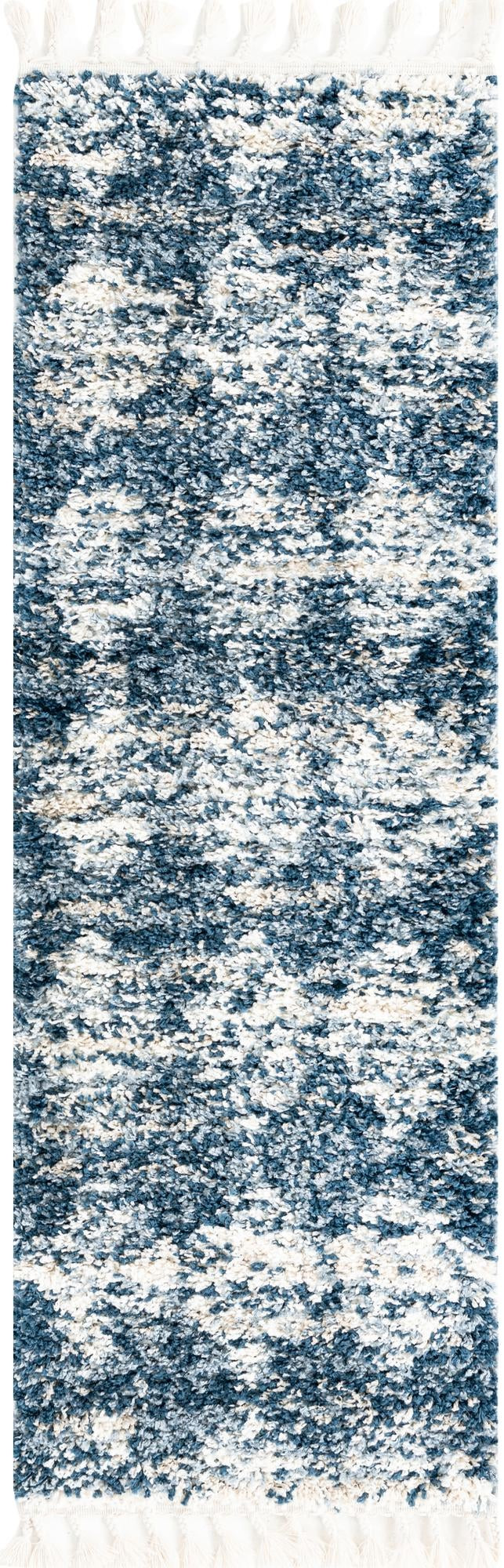 2' x 6' Newton · Diamond lattice Shag Rug, blue and ivory