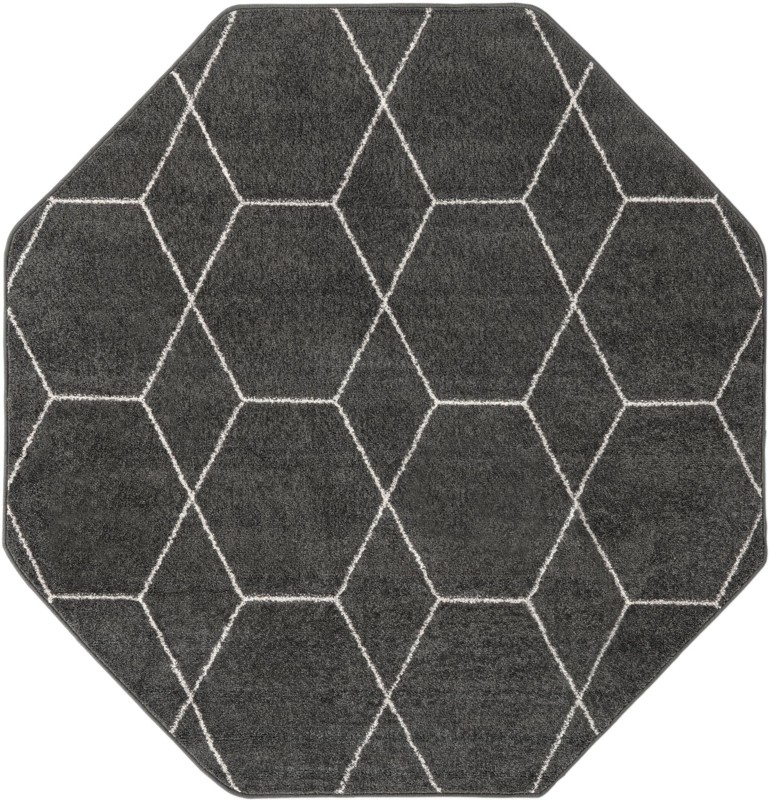 7' 10 x 7' 10 Galloway · Geometric lattice rug, gray and ivory