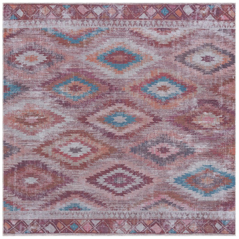 7' 10 x 7' 10 Uttley · Diamond tribal Washable Rug, terracotta and turquoise