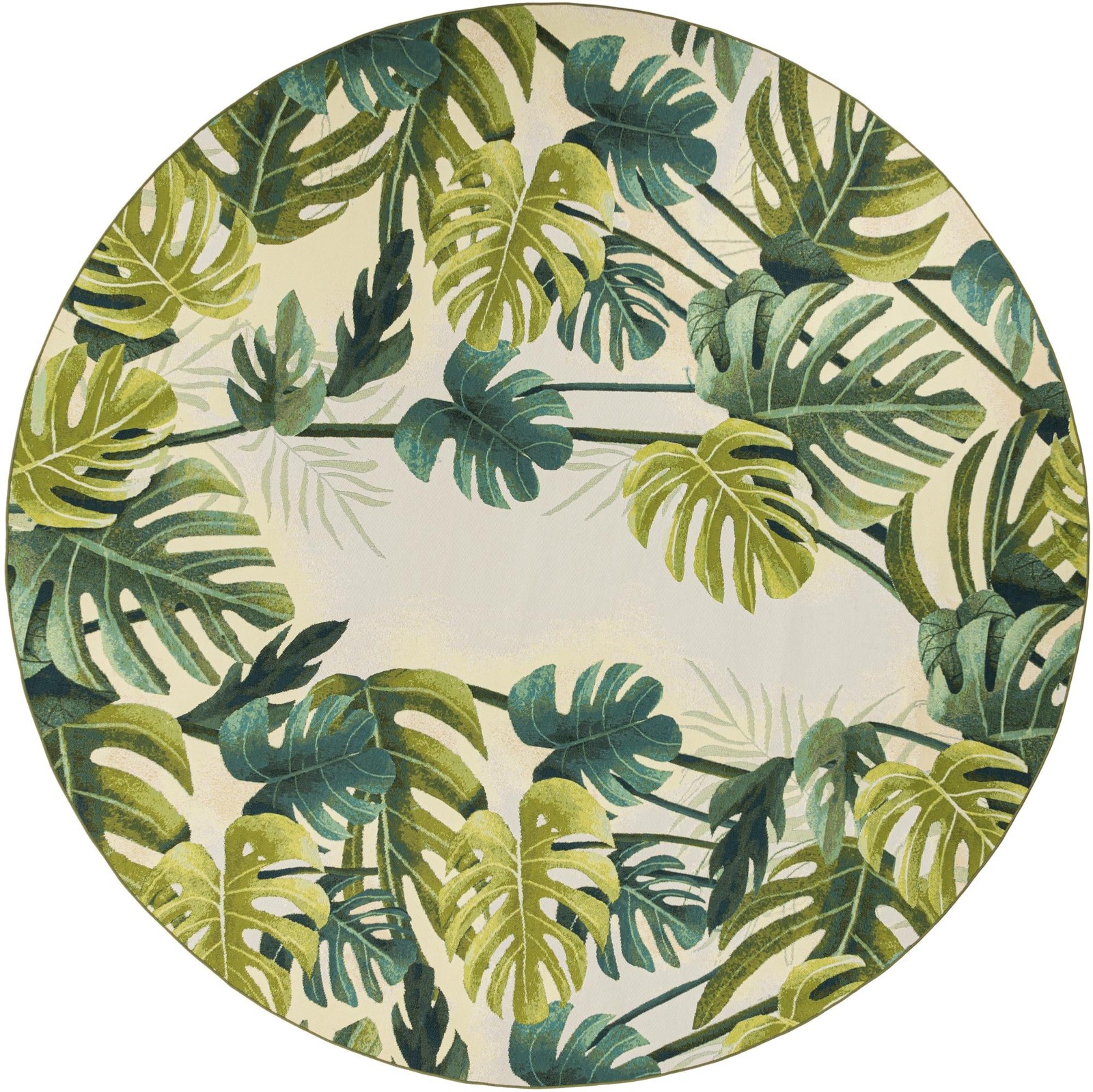 12' x 12' Lomax · Tropical leaf Outdoor Rug, green and ivory