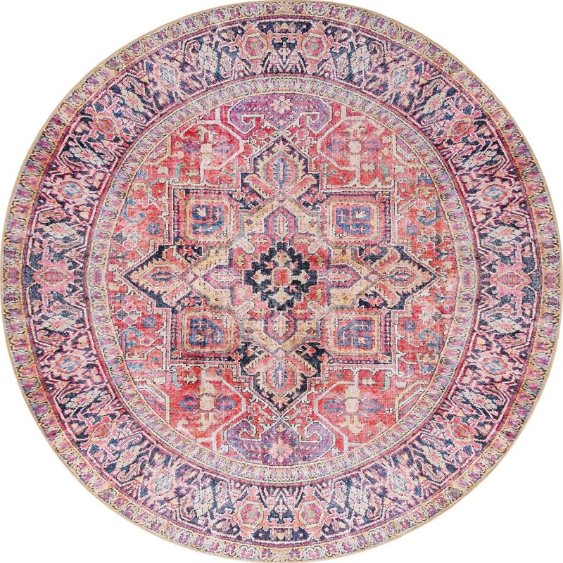 7' 7 x 7' 7 Bismarck · Border Washable Rug, red