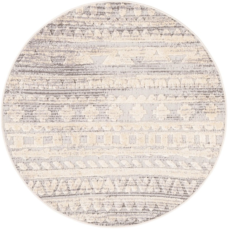 Nightingale · Tribal geometric rug, beige and gray