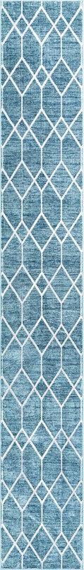 Thatcher · Geometric trellis rug, blue and ivory