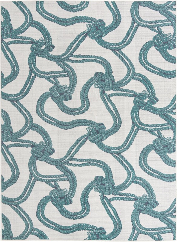 Calder · Nautical rope Outdoor Rug, teal and ivory