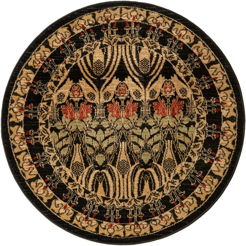 3' x 3' Houlihan · Arts and crafts rug, black floral