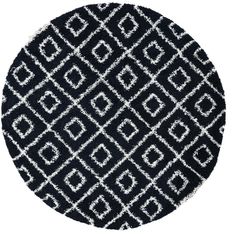 7' 10 x 7' 10 Brock · Diamond lattice Shag Rug, black and white