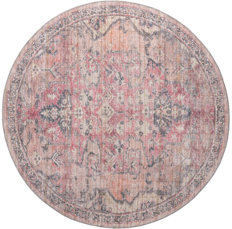 7' 10 x 7' 10 Medford · Distressed medallion Washable Rug, pink and gray
