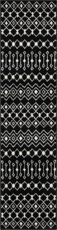 2' x 8' Boswell · Geometric trellis rug, black and white