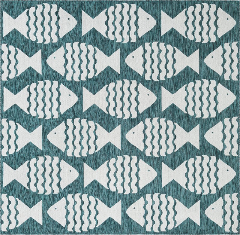 7' 10 x 7' 10 Beresford · Pictoral Outdoor Rug, turquoise