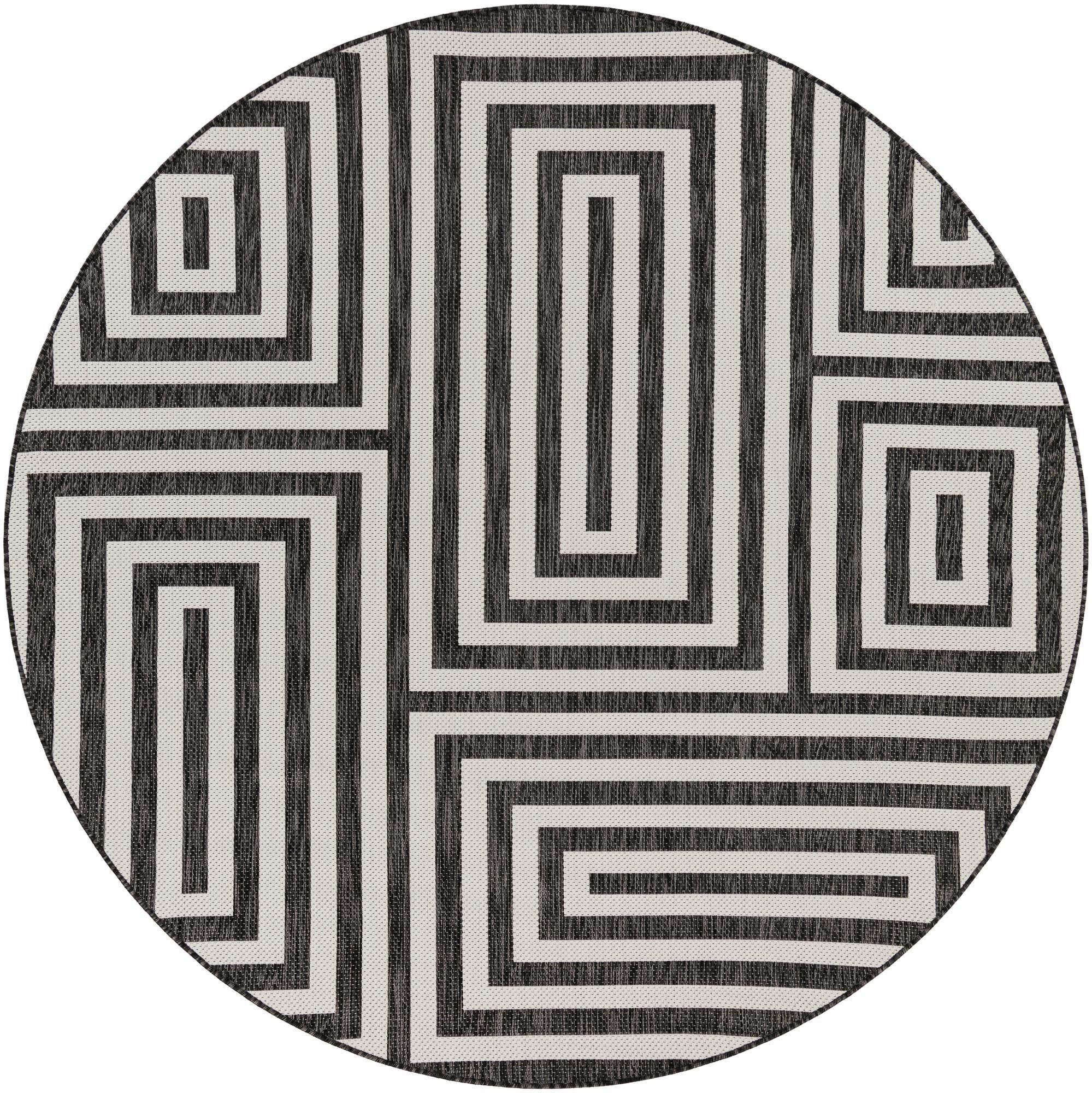 7' 10 x 7' 10 Cumberland · Geometric maze Outdoor Rug, black and white