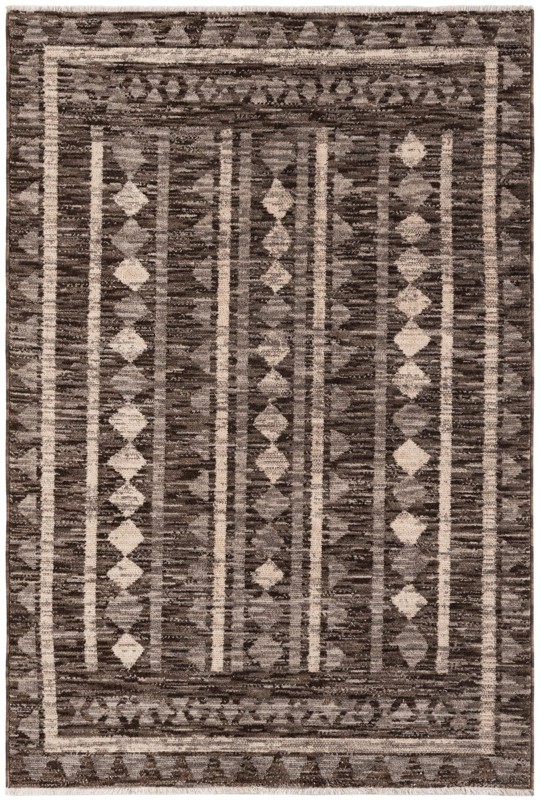 5' x 7' 7 Kearny · Geometric striped rug, gray and ivory