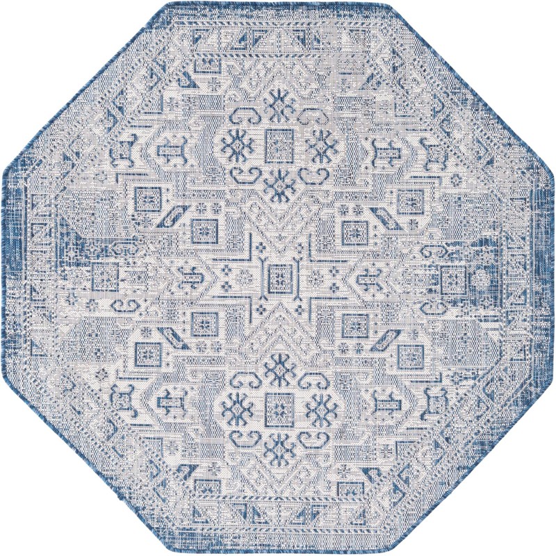 5' 3 x 5' 3 Estuary · Border Outdoor Rug, blue