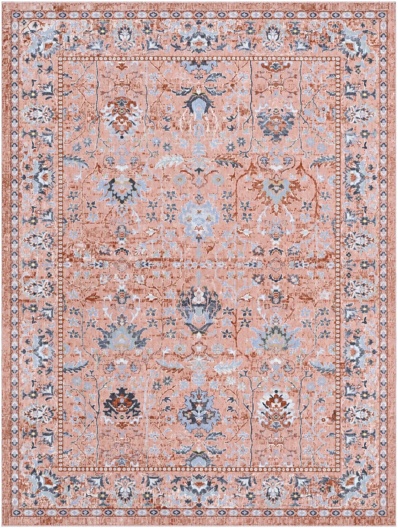 9' x 12' Sandys · Border Washable Rug, rose pink