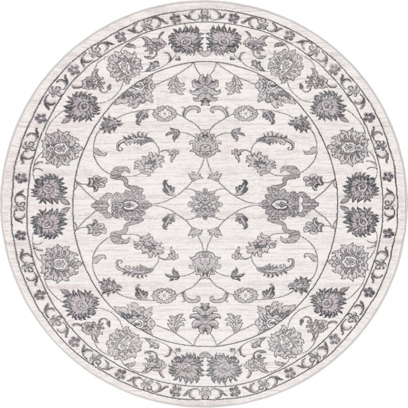 7' 10 x 7' 10 Sinclair · Floral rug, gray and white