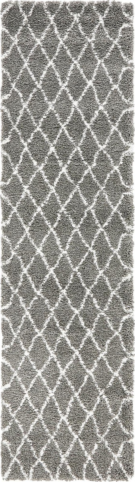 2' 7 x 10' Jameson · Diamond lattice Shag Rug, gray and ivory
