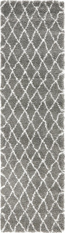 2' 7 x 10' Jameson · Diamond lattice Shag Rug, gray and ivory