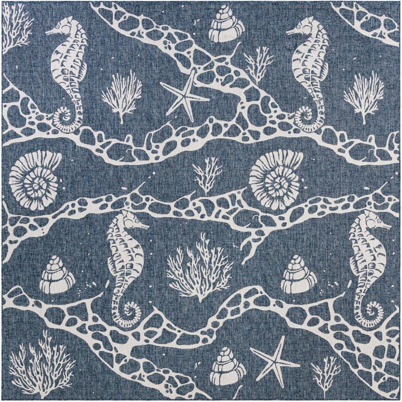 10' x 10' Daly · Coastal Outdoor Rug, navy and ivory