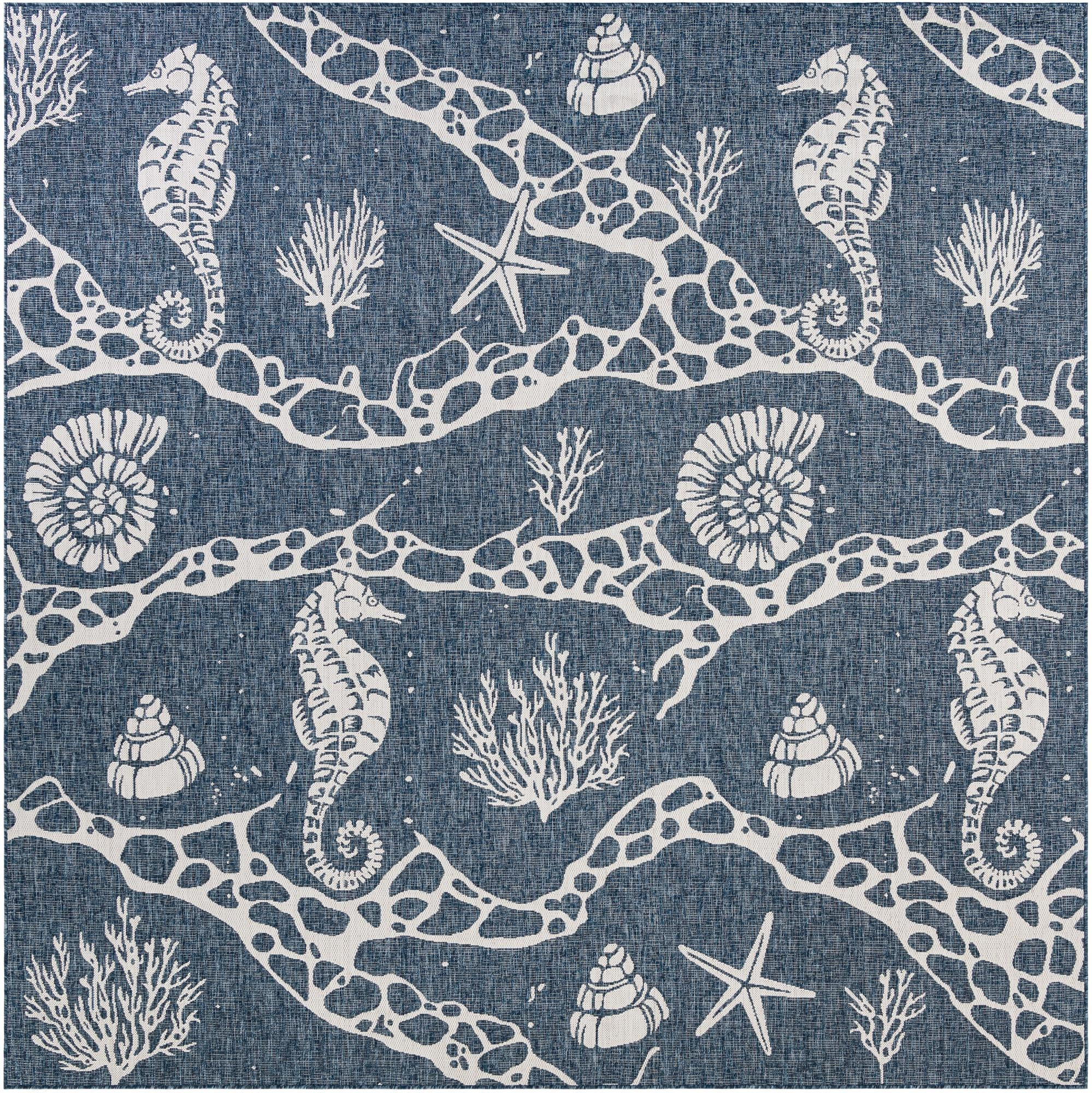 10' x 10' Daly · Coastal Outdoor Rug, navy and ivory