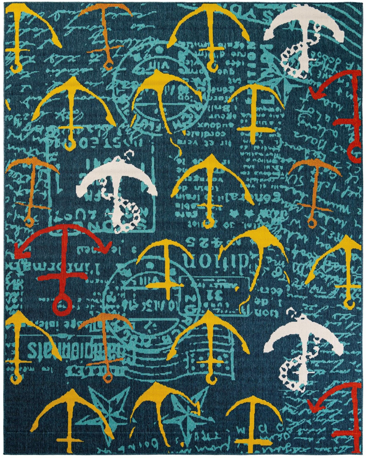 7' 10 x 10' Lavery · Nautical anchor Outdoor Rug, navy and yellow