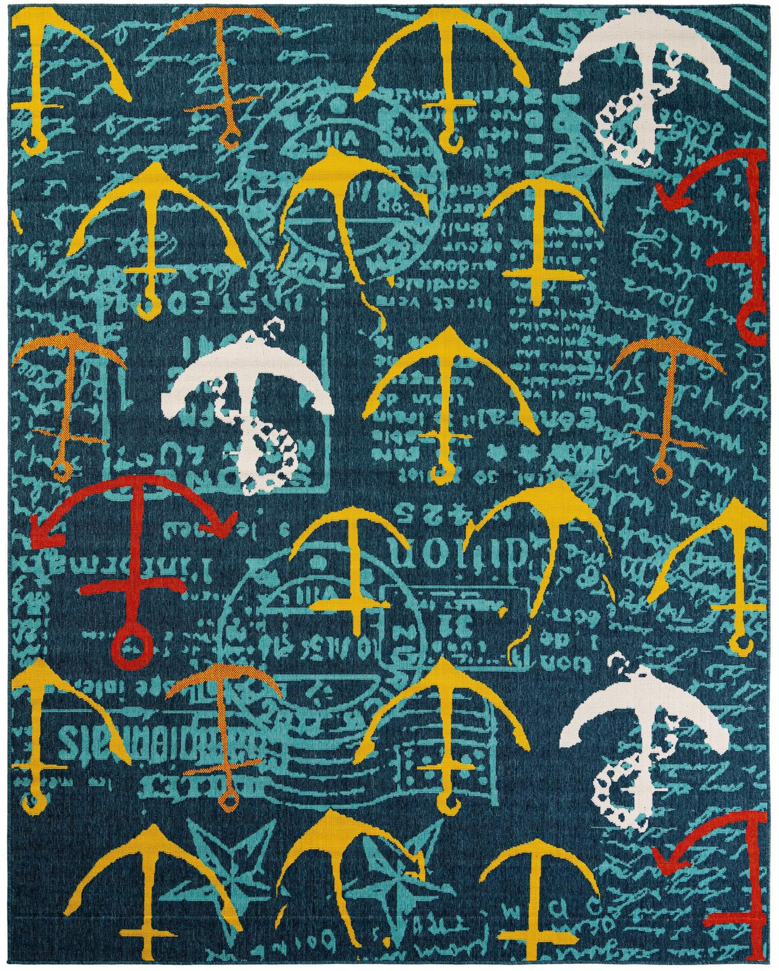 7' 10 x 10' Lavery · Nautical anchor Outdoor Rug, navy and yellow