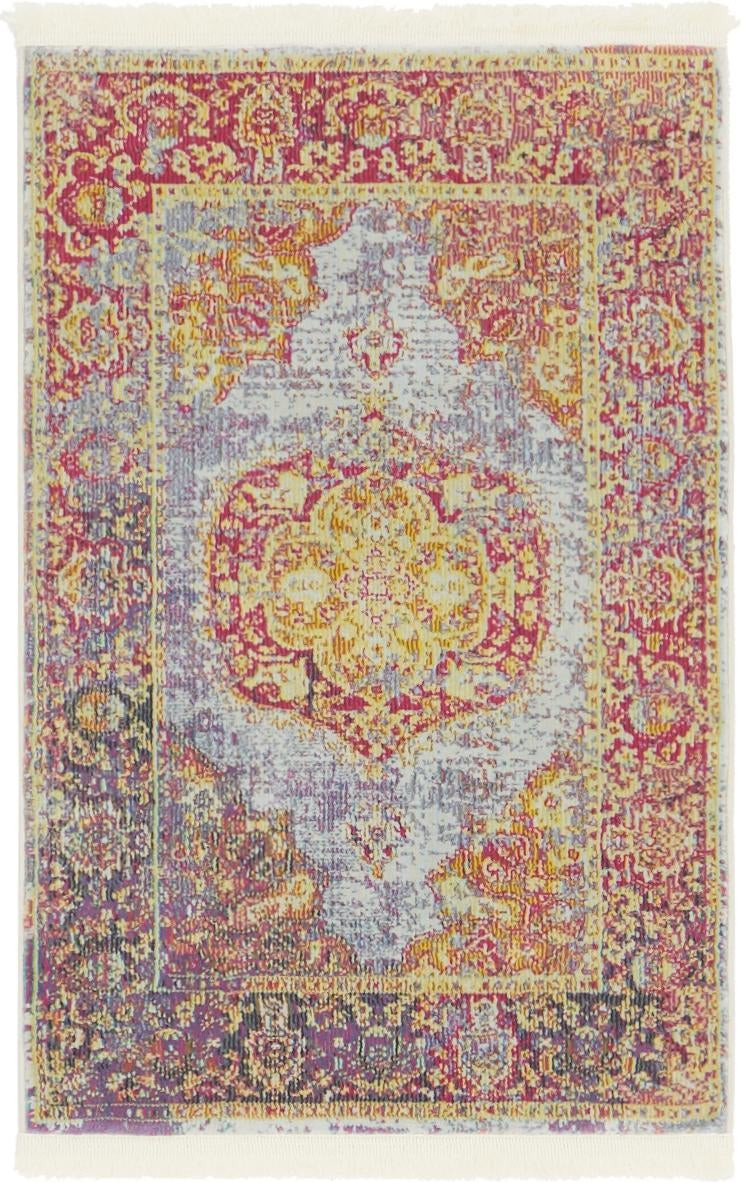 2' 2 x 3' Rowan · Distressed medallion rug, violet and gold