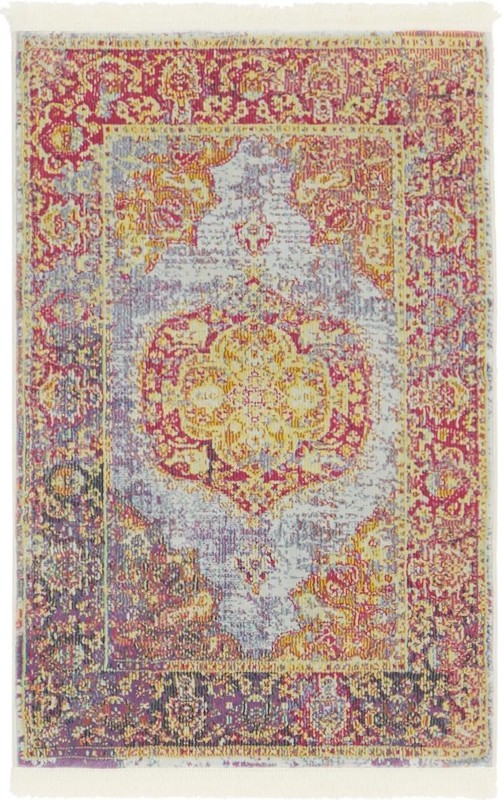 2' 2 x 3' Rowan · Distressed medallion rug, violet and gold