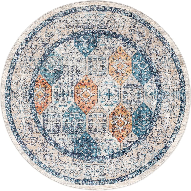 5' 2 x 5' 2 Keane · Diamond rug, blue and rust