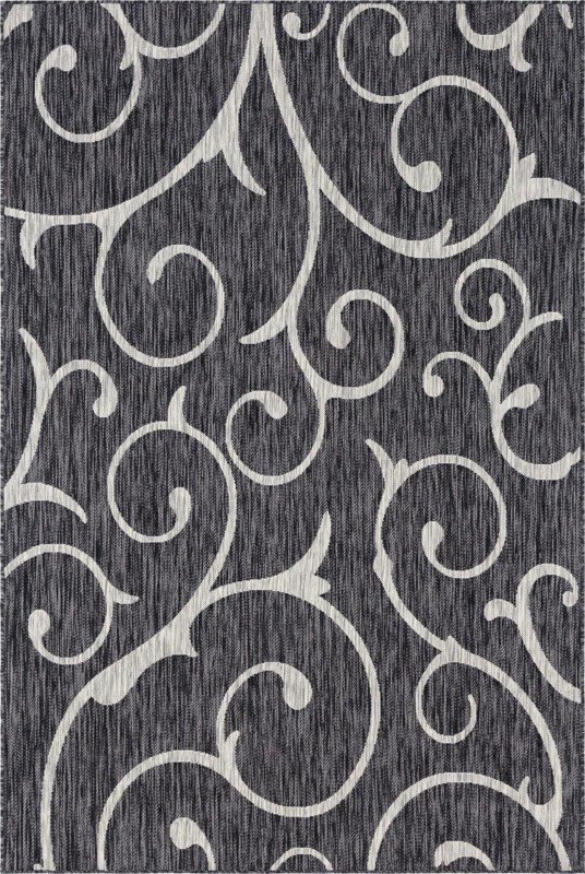 6' x 9' Shale · Scroll Outdoor Rug, charcoal and gray